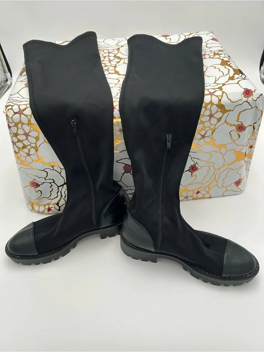 Zara Black Over-the-Knee Stretch Boots with Lug Sole